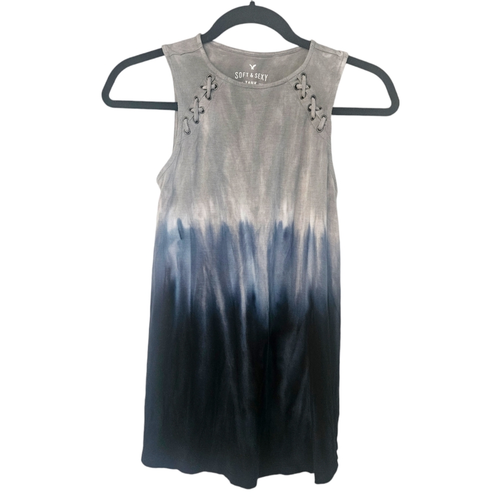 AMERICAN EAGLE Soft n Sexy Tie Dye Tank Ombre Grey Blue XXS NWT AE